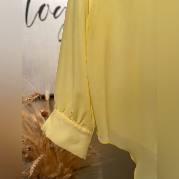 Women's Chic Half-Sleeved Chiffon-Mesh Button Down Yellow Shirt-Blouse-Top - Picture 11 of 12